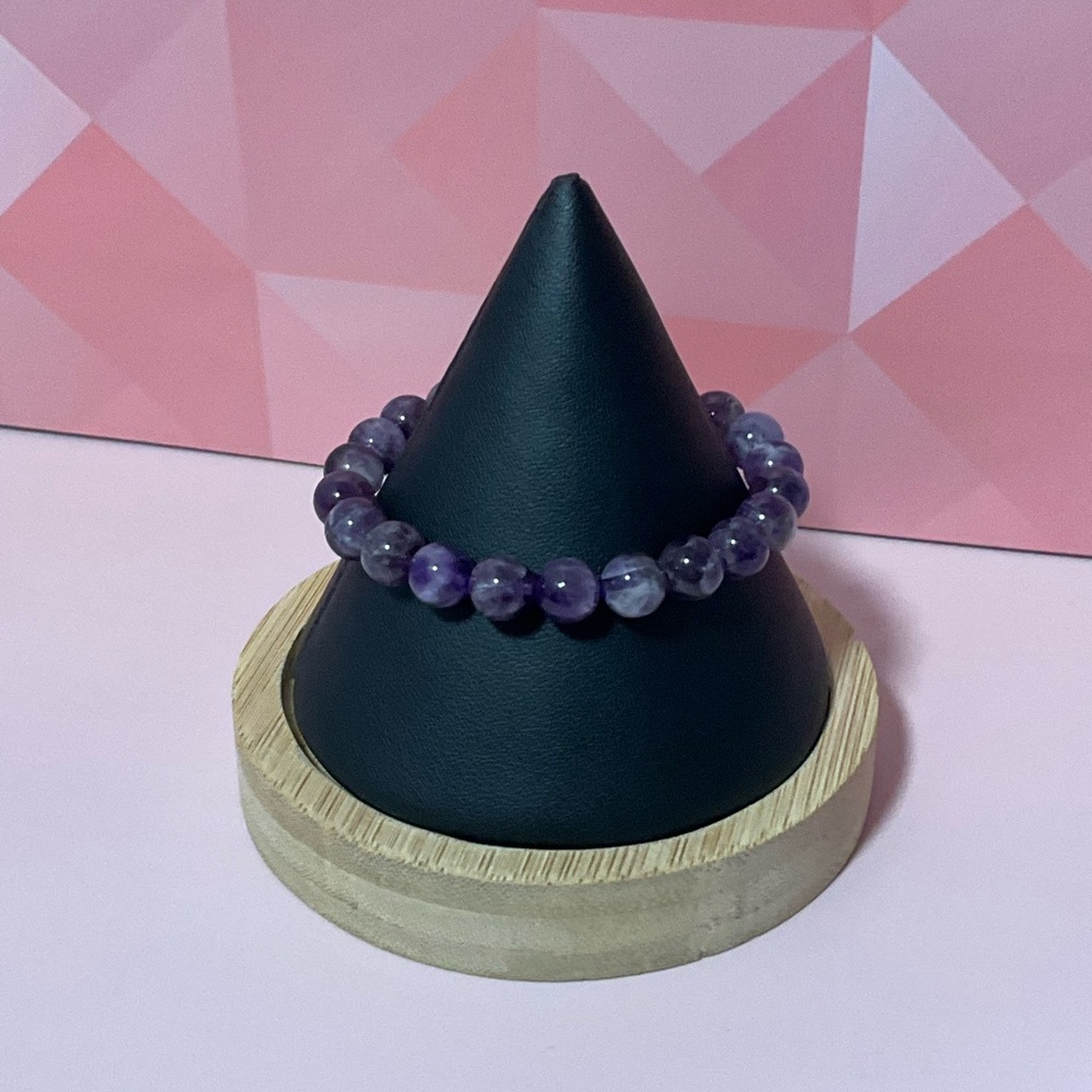 Amethyst Beaded Stretch Bracelet - Purple